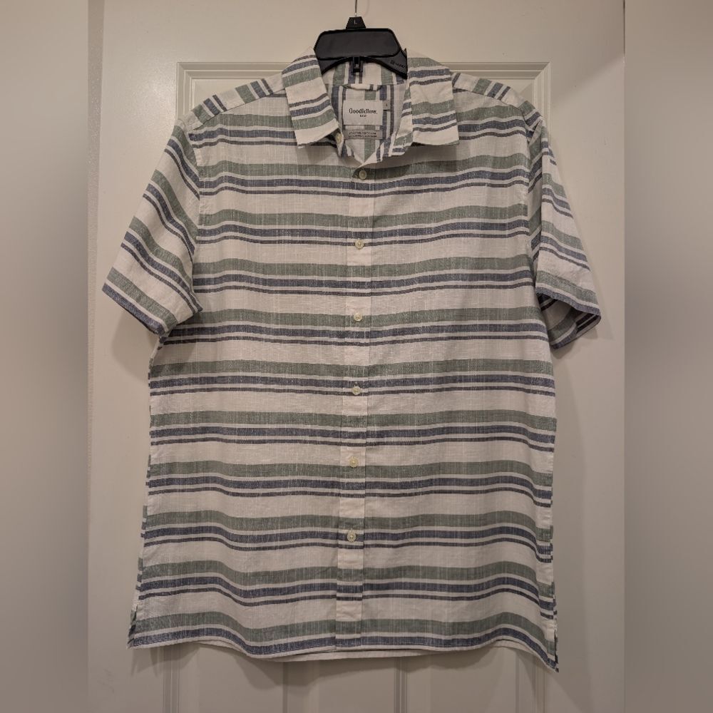 Goodfellow & Co Men's Striped Short Sleeve Shirt, White, Blue And Green